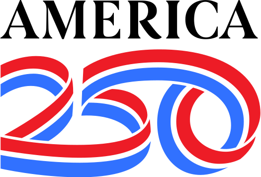 Logo for America 250, showing the number “250” formed by interwoven red, white, and blue ribbons symbolizing the nation’s 250th anniversary.