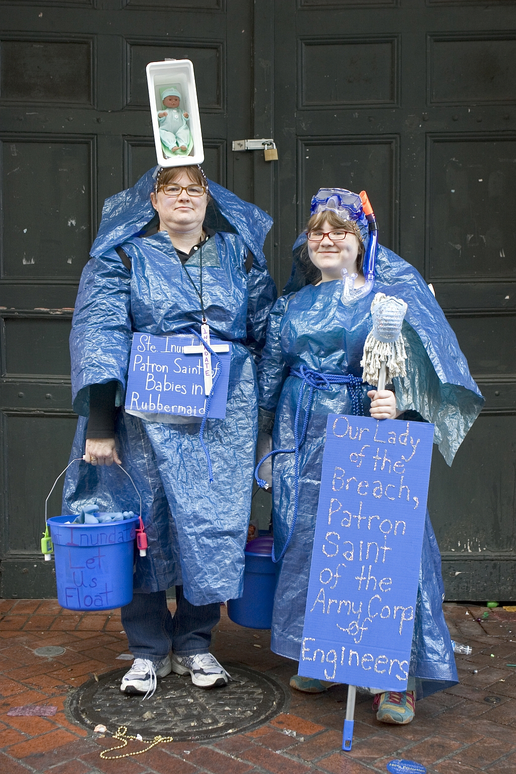 Mardi Gras costumes inspired by Hurricane Katrina and its response. (Mark J. Sindler/Louisiana State Museums)
