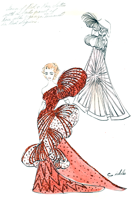 San Nicholas' costume illustration for a Maid in Krewe of Mokana ball, 1962 (Louisiana State Museums 2005.016.10)