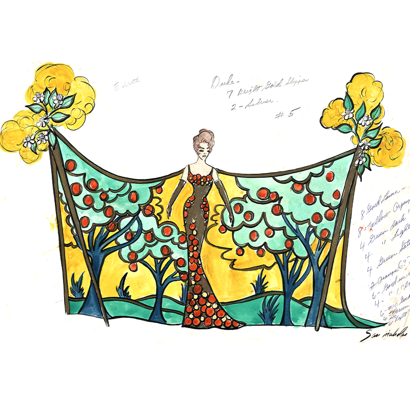 San Nicholas costume design for Delta Burke, celebrity monarch of Krewe of Orpheus, 1996 (Louisiana State Museum 2017.035.2.5.6)