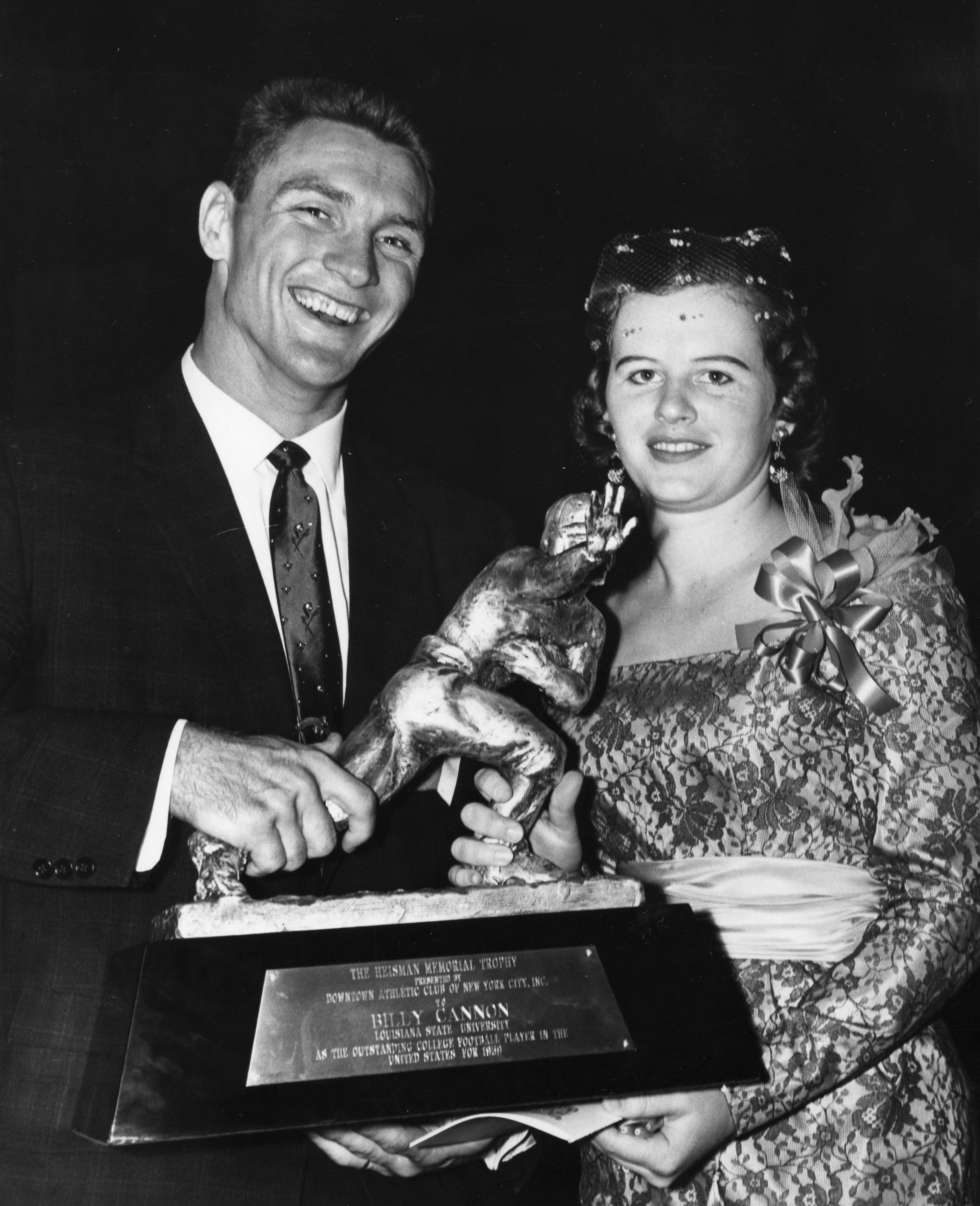 Billy and Dot Cannon with his Heisman trophy, Associated Press, December 8, 1959