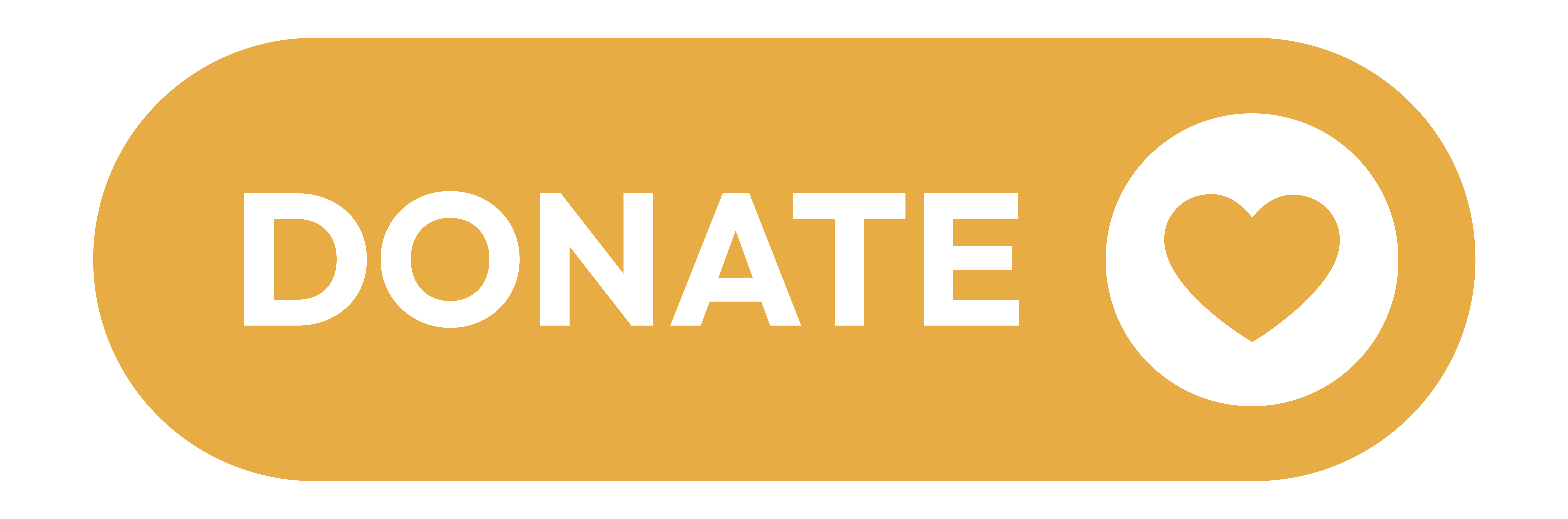 A rounded rectangular gold button with the word “DONATE” in bold white letters on the left and a white circle containing a gold heart icon on the right.